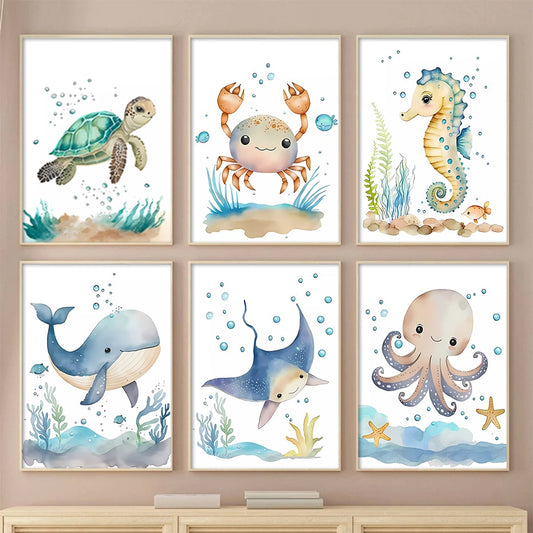 Marine animals, canvas
