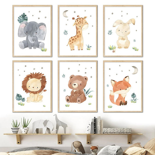Boho Cartoon Cute Animals, canvas