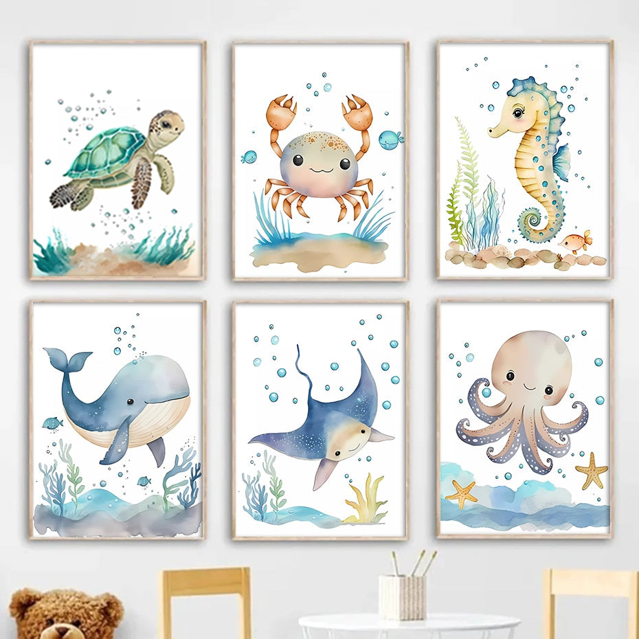 Marine animals, canvas