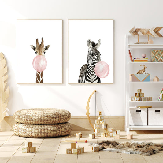 Pink bubble animals, canvas