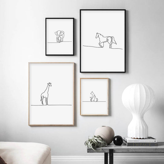 Animals line art, canvas