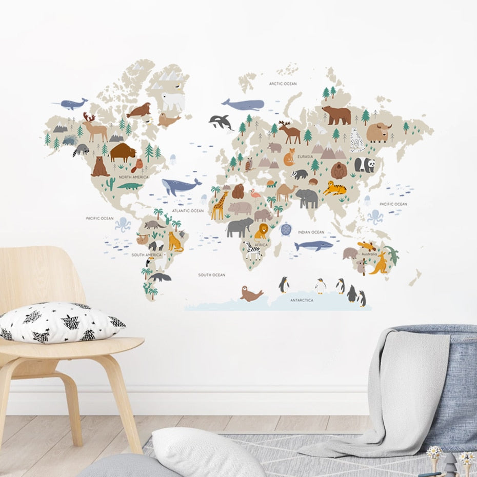 Animals World Map, Wall Stickers