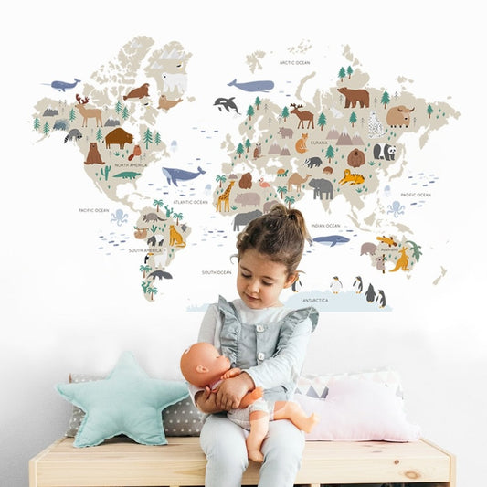 Animals World Map, Wall Stickers
