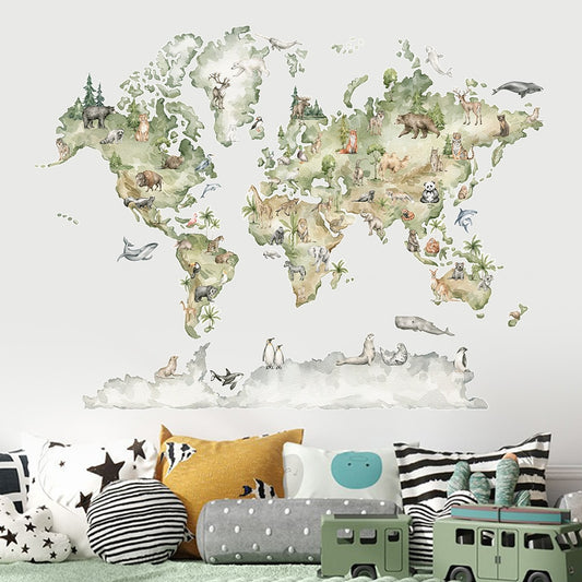 Animals Wildlife World Map, Wall Stickers