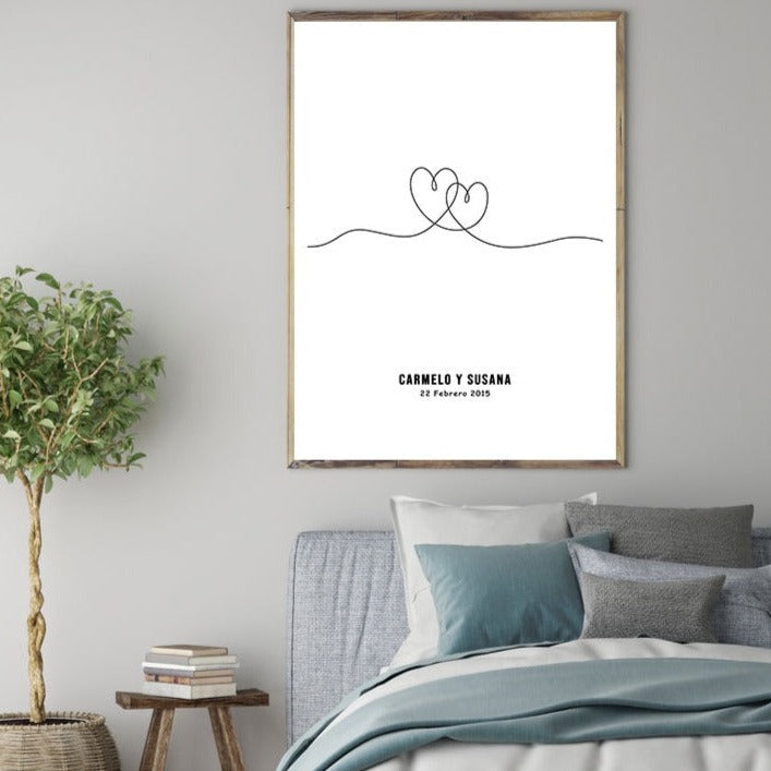 Hearts line art personalized, canvas
