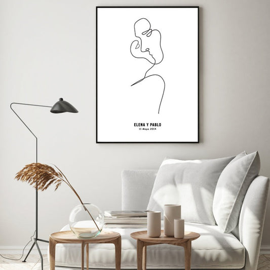 Kiss line art personalized, canvas