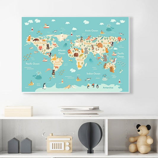 Animals World Map, canvas
