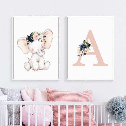 Pink Personalized Elephants, canvas