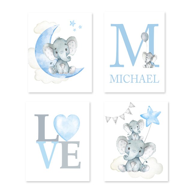 Personalized Elephants on the Moon, canvas