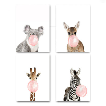 Pink bubble animals, canvas