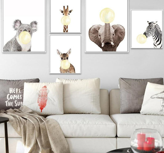 Yellow bubble baby animal, canvas