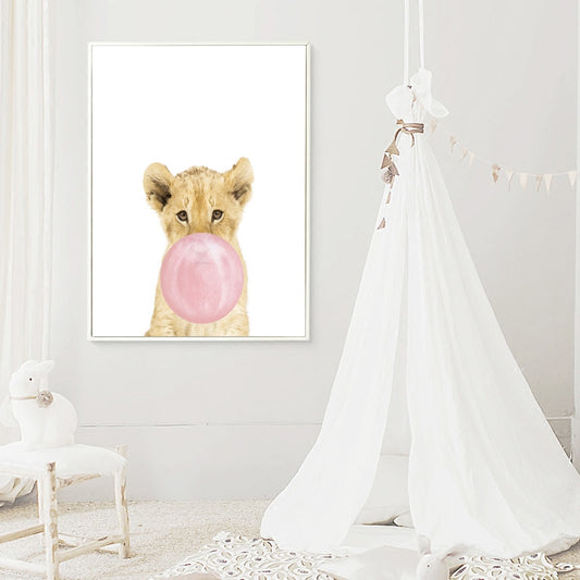 Baby lion pink bubble, canvas