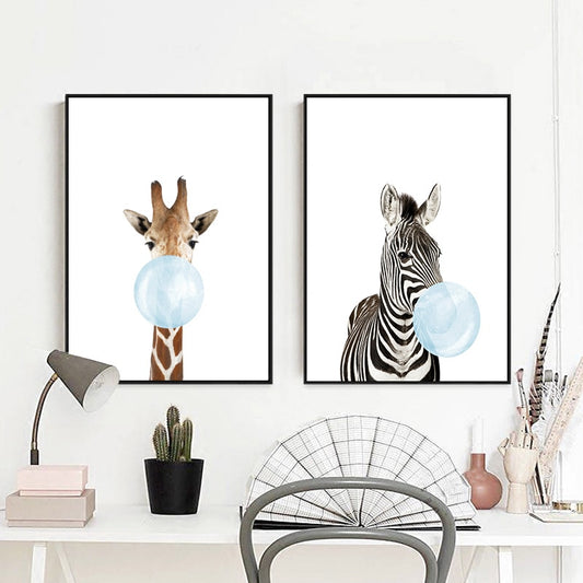 Blue bubble aminals, canvas