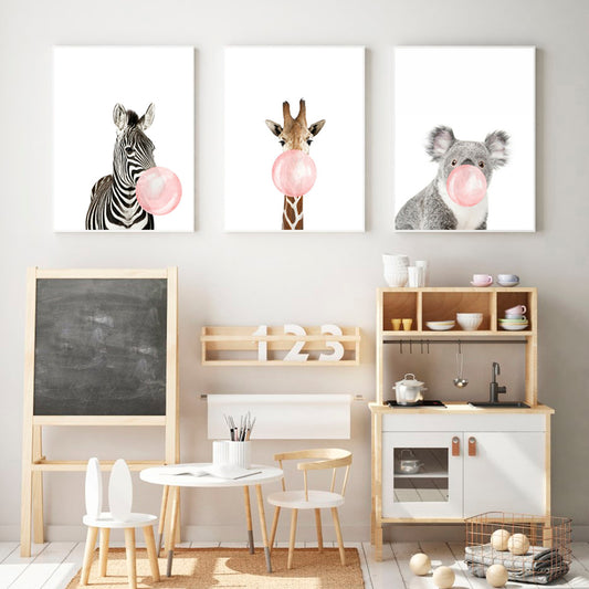 Pink bubble animals, canvas