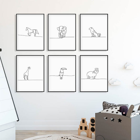 Animals line art, canvas