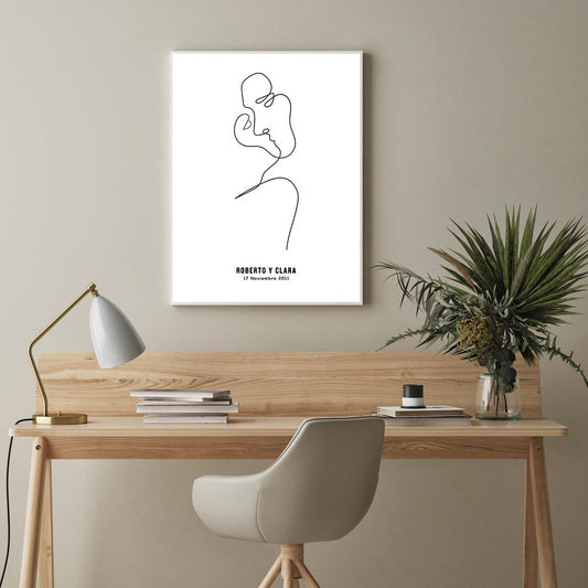 Kiss line art personalized, canvas