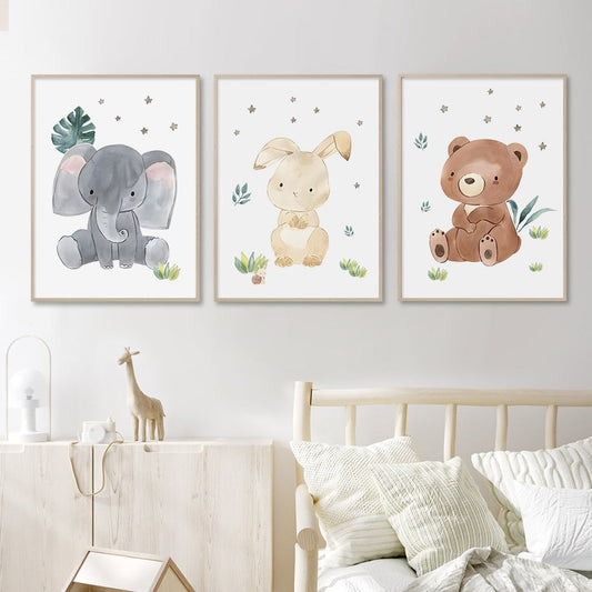 Boho Cartoon Cute Animals, canvas