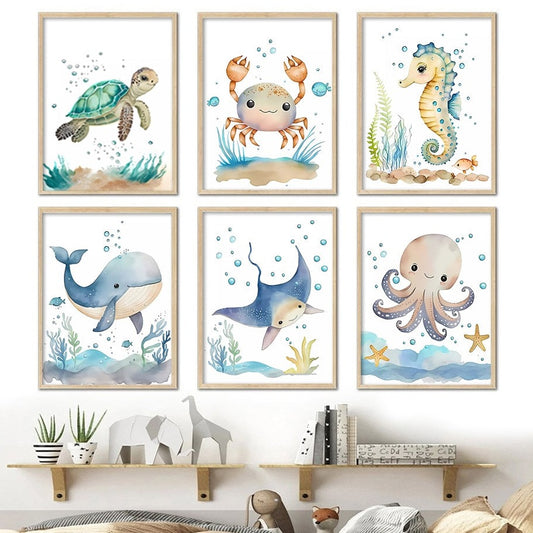 Marine animals, canvas