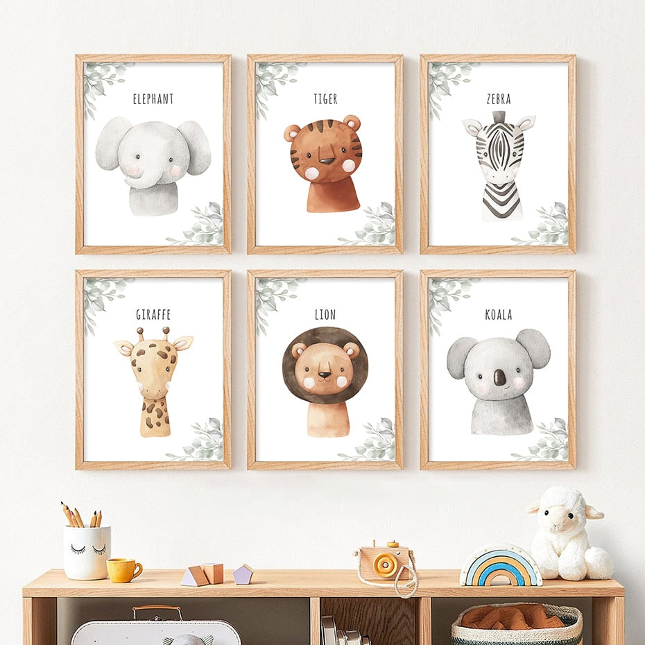 Cartoon Nursery Baby Animals, canvas