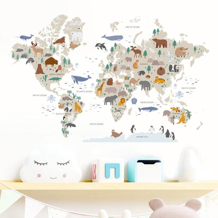 Animals World Map, Wall Stickers