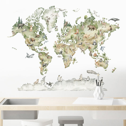 Animals Wildlife World Map, Wall Stickers