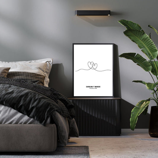 Hearts line art personalized, canvas