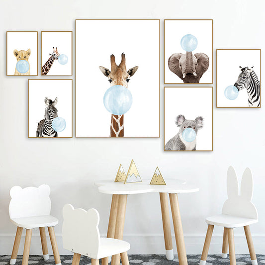 Blue bubble aminals, canvas