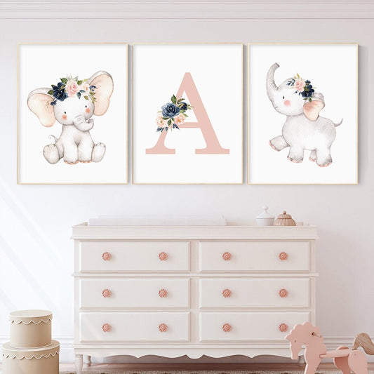 Pink Personalized Elephants, canvas