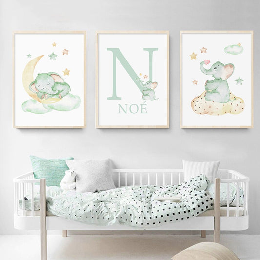 Green Personalized Elephant, canvas