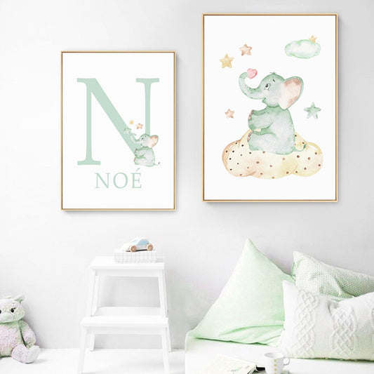 Green Personalized Elephant, canvas