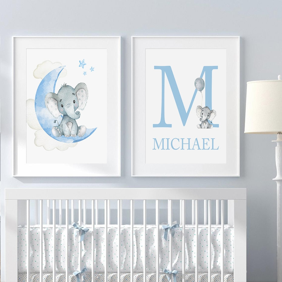 Personalized Elephants on the Moon, canvas