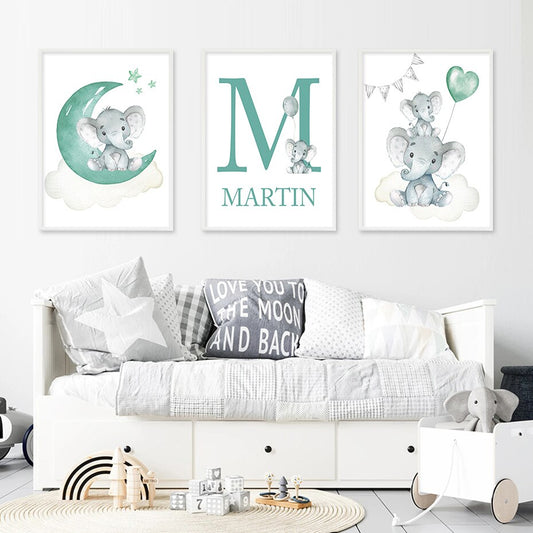 Personalized Elephants on the Moon, canvas