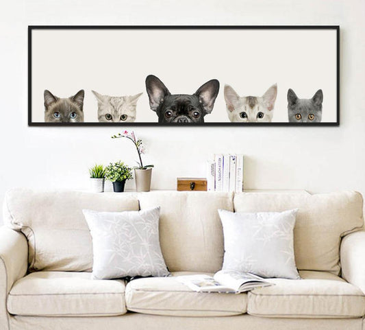 Dog and cats, canvas