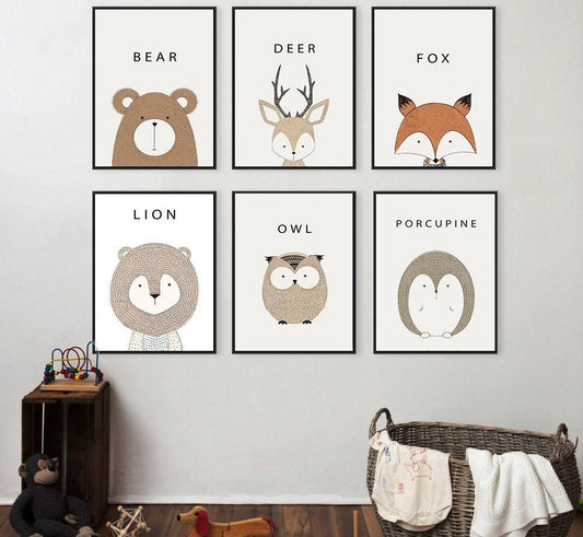 Cartoon animals, canvas