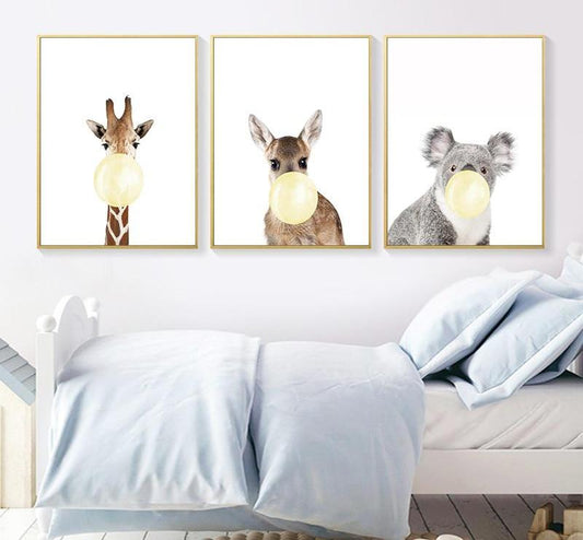 Yellow bubble baby animal, canvas