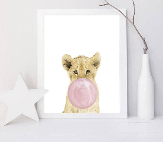 Baby lion pink bubble, canvas