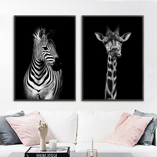Black and white animals, canvas